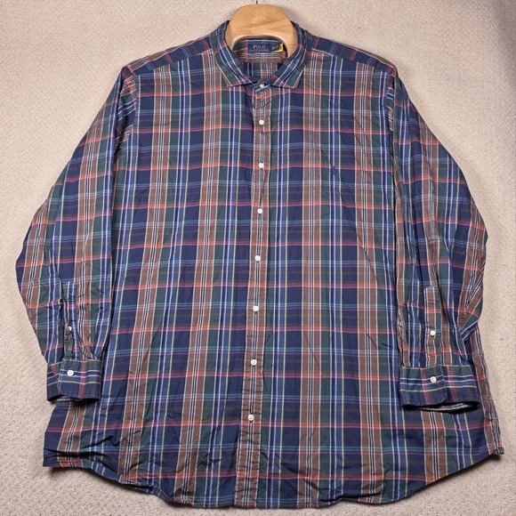 Polo Ralph Lauren Shirt Mens 5XB Big & Tall Plaid Button Down Long Sleeve Logo - Picture 1 of 12